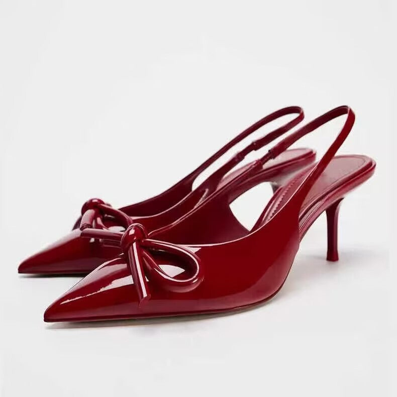 Damen Slingback-Pumps mit elegantem Schleifenakzent und spitz zulaufendem Design R&B