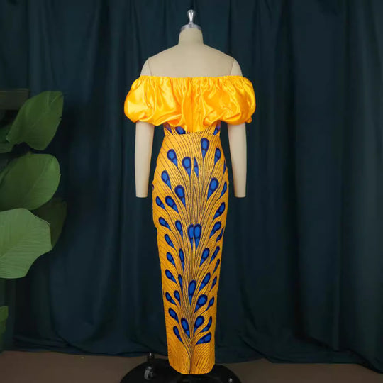 Damen Elegantes Abendkleid mit schulterfreiem Design und voluminösem Rüschensaum R&B