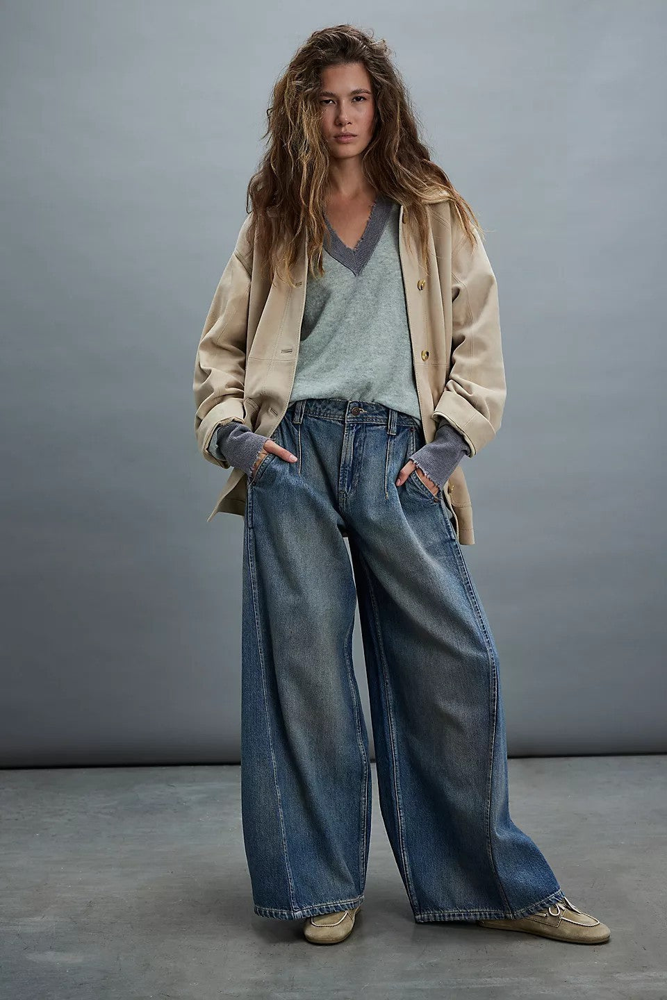 Damen Weite High-Waist Jeans mit Vintage-Details