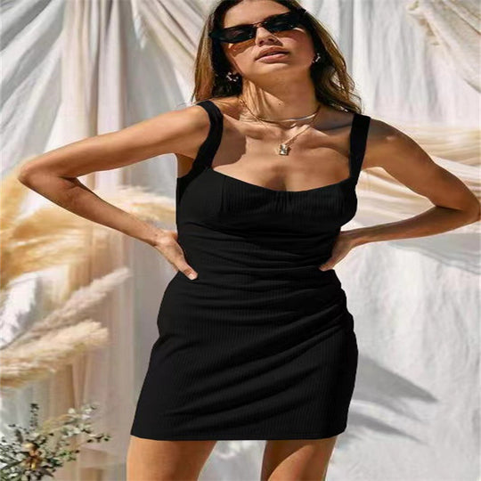 Damen figurbetontes Ripps Kleid mit Trägern und Raffungen R&B