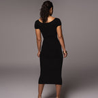 Damen Figurnahes Midi-Kleid mit schulterfreiem Design und eleganten Raffungseffekten R&B