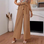 Damen weite Hochbundhose mit Bindegürtel und Knopfdetail R&B