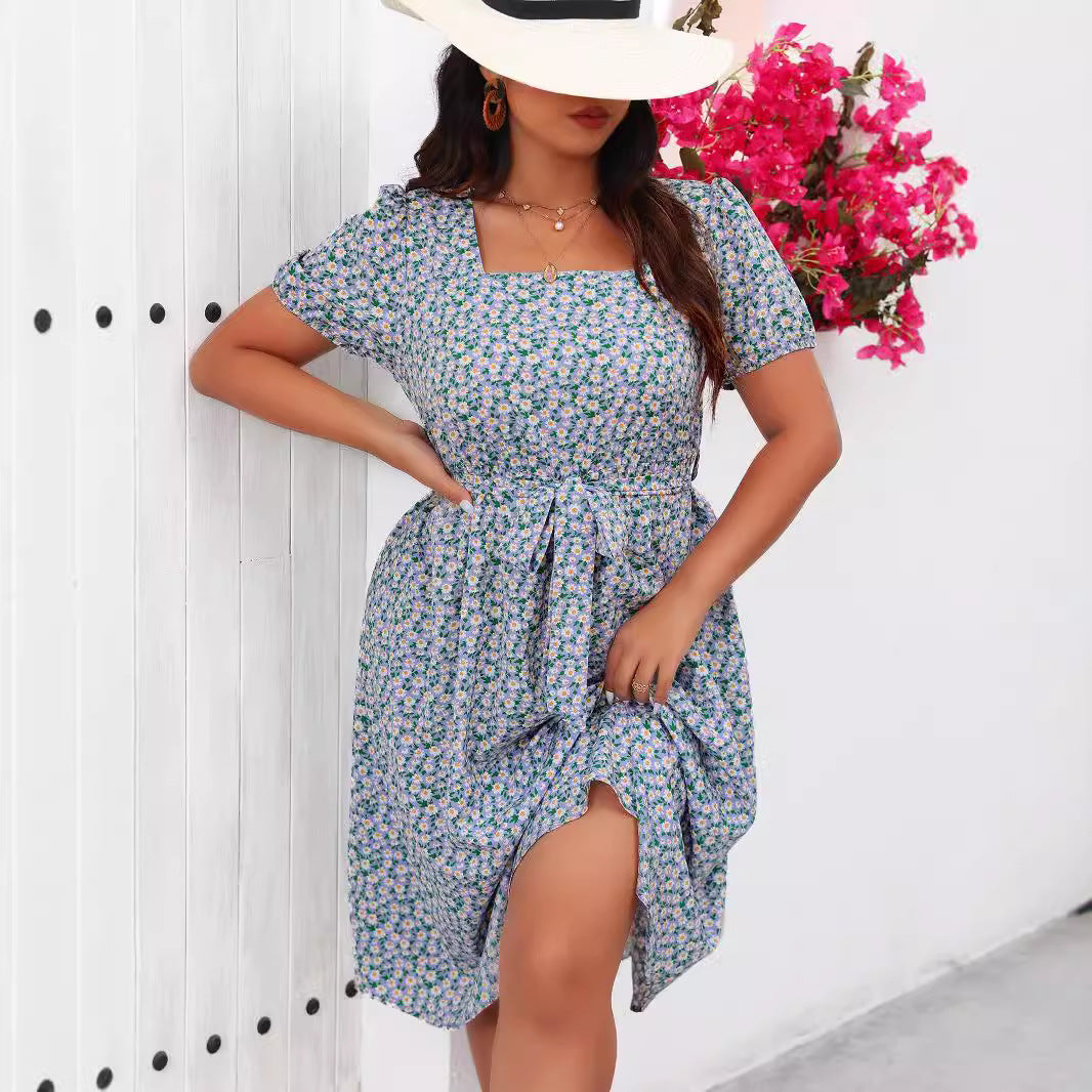 Damen Midi Kleid mit floralem Allover-Print und Puffärmeln R&B