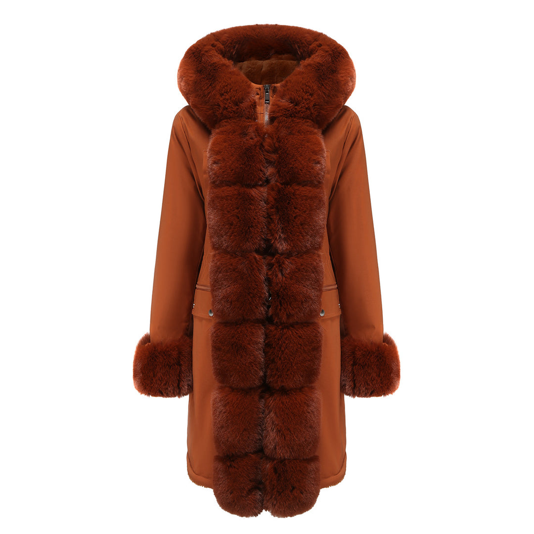 Damen elegante Parkajacke mit luxuriösem Kunstfellbesatz R&B