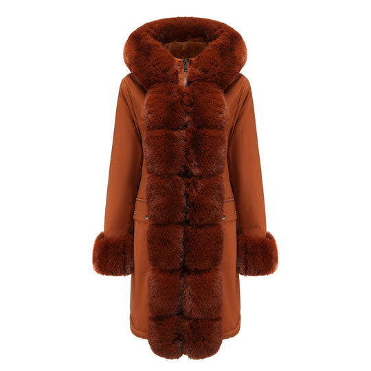 Damen elegante Parkajacke mit luxuriösem Kunstfellbesatz R&B