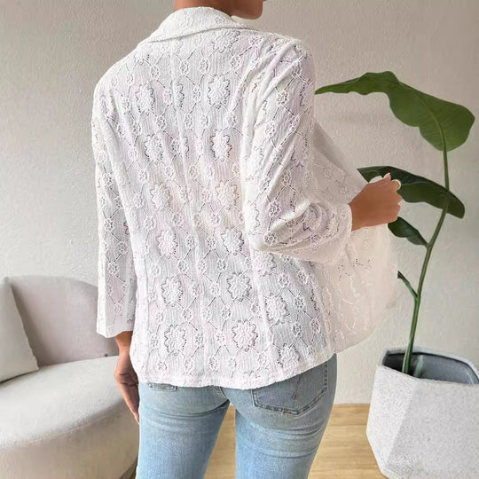 Damen nan transparenter Spitzenblazer mit Schalkragen und dreiviertellangen Ärmeln R&B