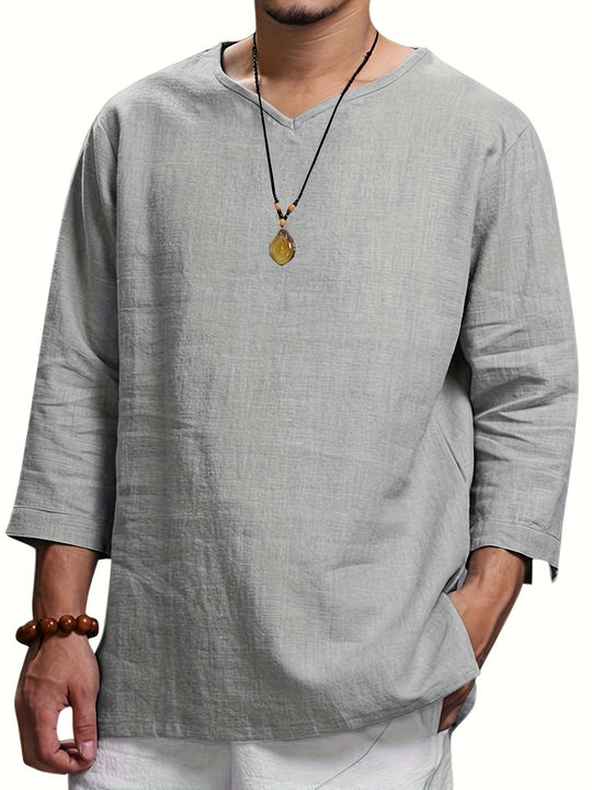 Herren Lässiges Langarmshirt mit V-Ausschnitt und praktischen Seitentaschen R&B