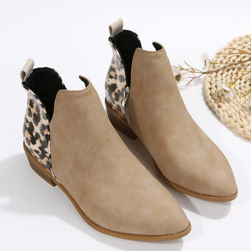 Damen elegante Ankle Boots mit modischem Leopardenmuster R&B