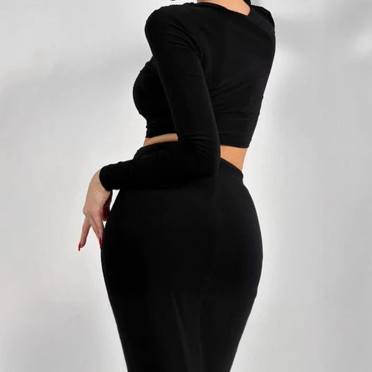 Damen Elegantes Wickelkleid mit langen Ärmeln und figurbetontem Schnitt R&B