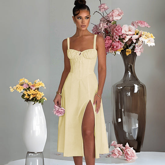 Damen elegante A-Linien Kleid mit charmanten Rüschendetails R&B