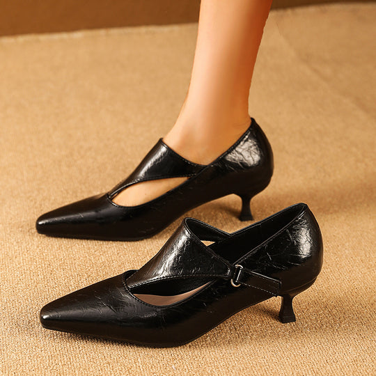 Damen elegante Peeptoe-Ballerinas mit modischem Riemen und komfortablem Absatz R&B