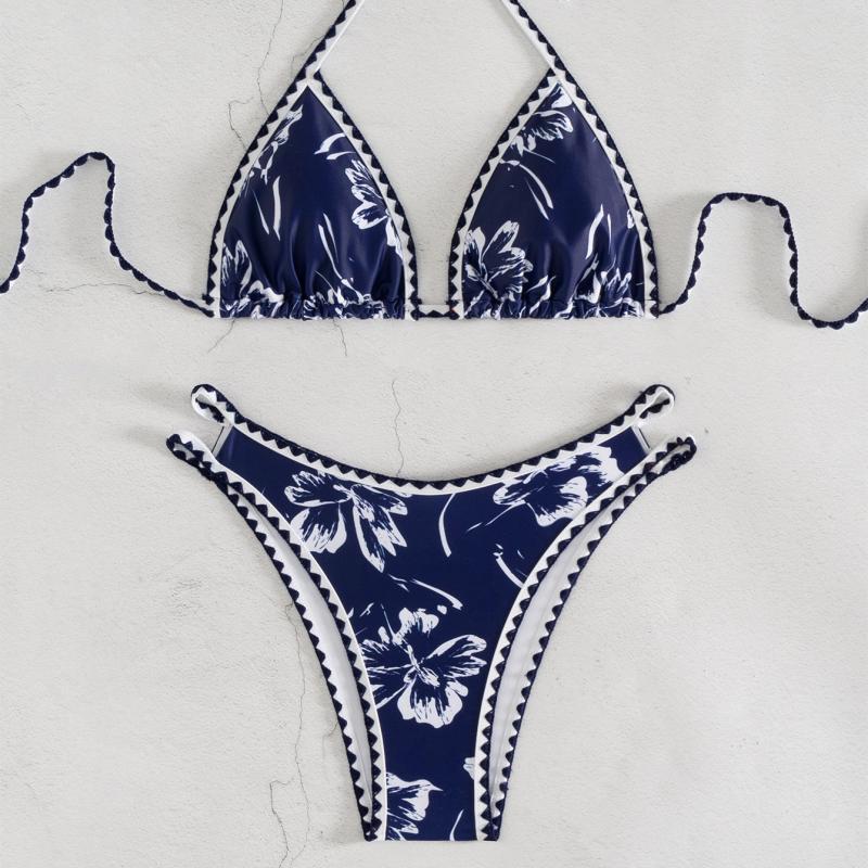 Damen Triangel-Bikini mit floralem Design und verstellbaren Trägern R&B