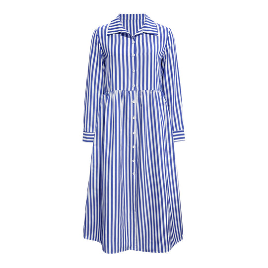 Damen Hemdblusenkleid mit vertikalem Streifenmuster und eleganter Knopfleiste R&B