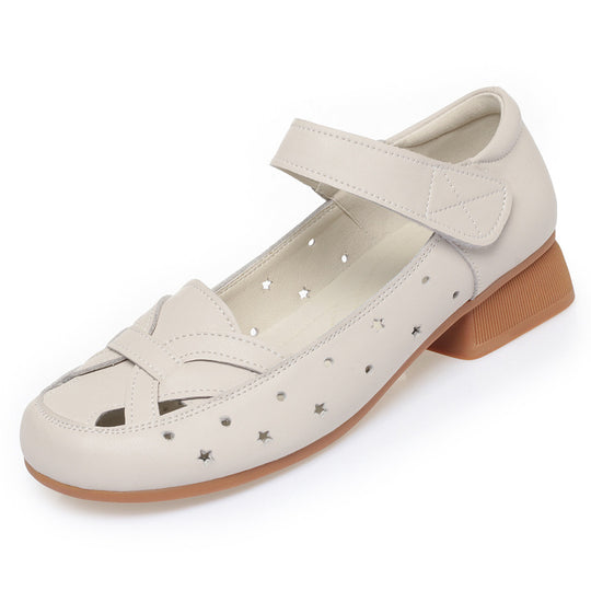 Damen Ballerinas mit verstellbarem Riemen und luftigen Lochmuster R&B