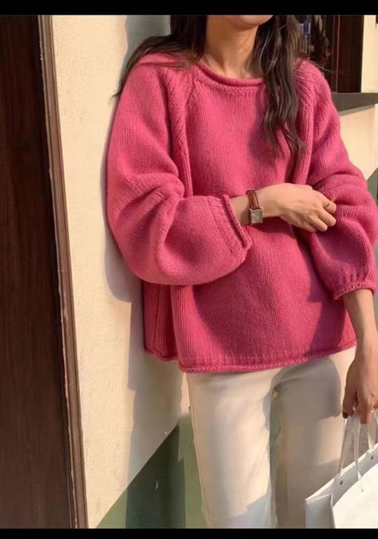 Damen gemütlicher Strickpullover mit lässigem Schnitt und luftigen Ärmeln R&B