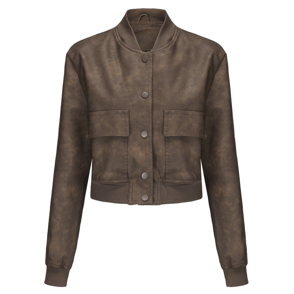 Damen Kunstleder Bomberjacke mit praktischen Taschen und elastischen Bündchen R&B