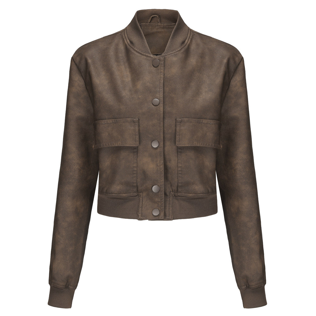 Damen Kunstleder Bomberjacke mit praktischen Taschen und elastischen Bündchen R&B