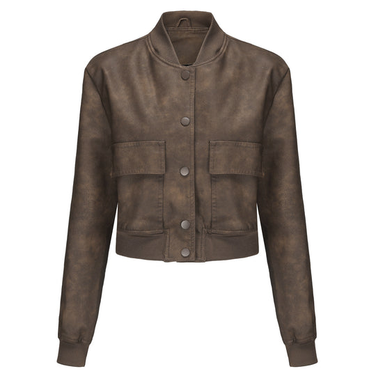Damen Kunstleder Bomberjacke mit praktischen Taschen und elastischen Bündchen R&B