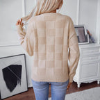 Damen Strickpullover mit modischem Karomuster und lässigem Schnitt R&B