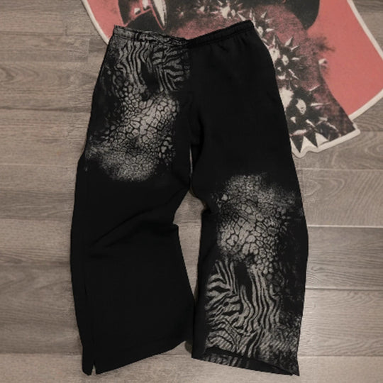 Damen nan lockere Sweathose mit asymmetrischem Animal-Print, elastischem Komfortbund und geradem Bein R&B