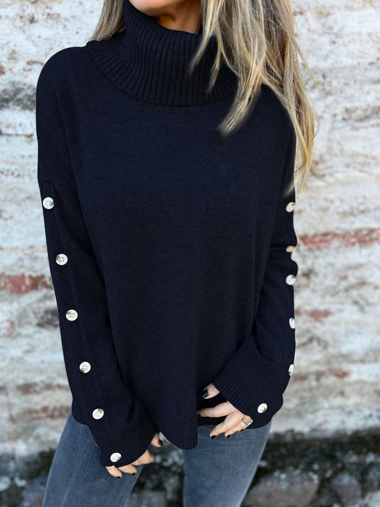 Damen weicher Rollkragenpullover mit modischen Knopfdetails R&B
