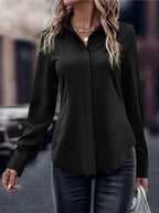 Damen elegante Satinbluse mit klassischem Kragen und zeitlosem Schnitt R&B