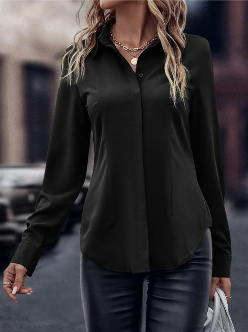 Damen elegante Satinbluse mit klassischem Kragen und zeitlosem Schnitt R&B