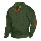 Herren nan gehobener Strickpullover mit Rautenmuster, hohem Rippkragen, knöpfbarer Latzleiste und Lederbesatz an Ellenbogen R&B