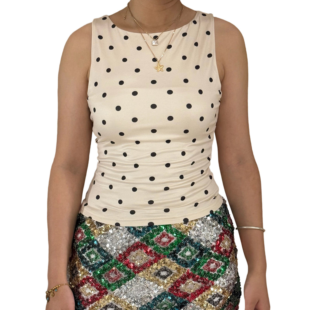 Damen Polka-Dots Tanktop mit figurbetontem Schnitt R&B