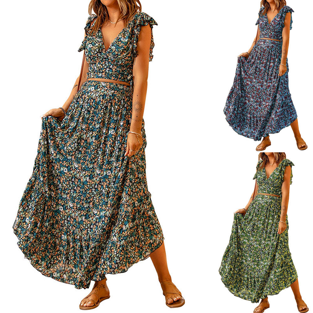 Damen Maxikleid mit floralem Design und ausgestellten Ärmeln R&B