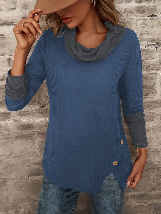 Damen Langarmshirt mit modischem Cowl-Neck und Knopfdetails R&B