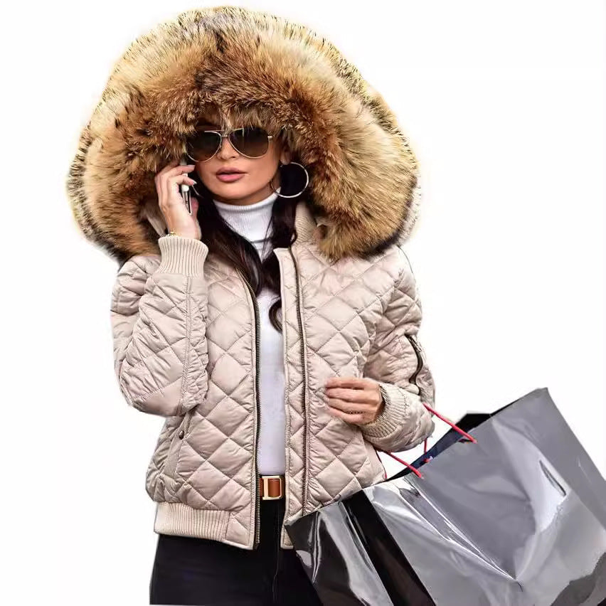 Damen Urbaner Steppjacke mit Weichem Kunstfellkragen R&B