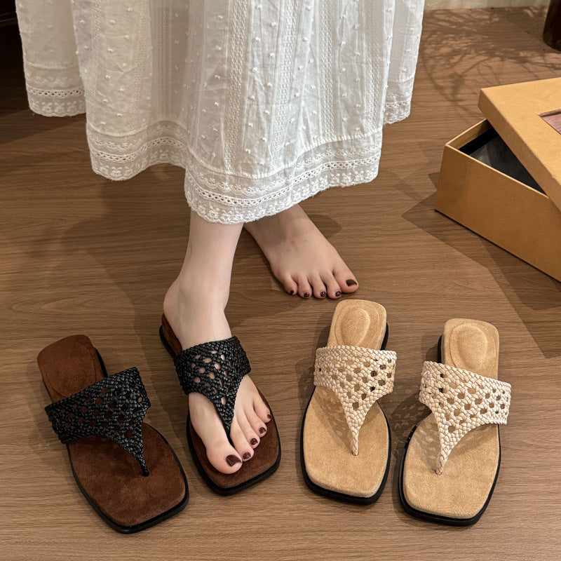 Damen Bequeme Zehentrenner-Sandalen mit hochwertigen geflochtenen Riemen und rutschfester Sohle R&B