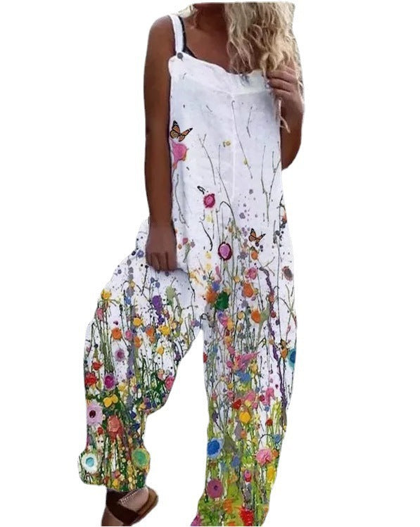 Damen Künstlerische Blumenmuster Overall R&B