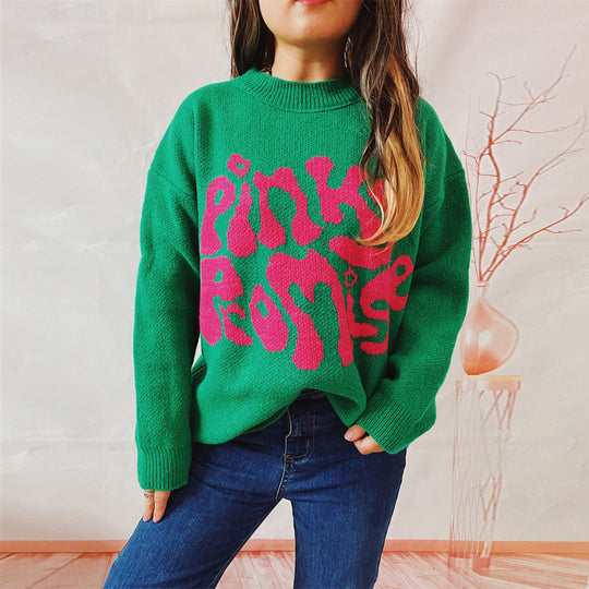 Damen lässiger Pullover mit großflächiger Schriftzug-Applikation R&B