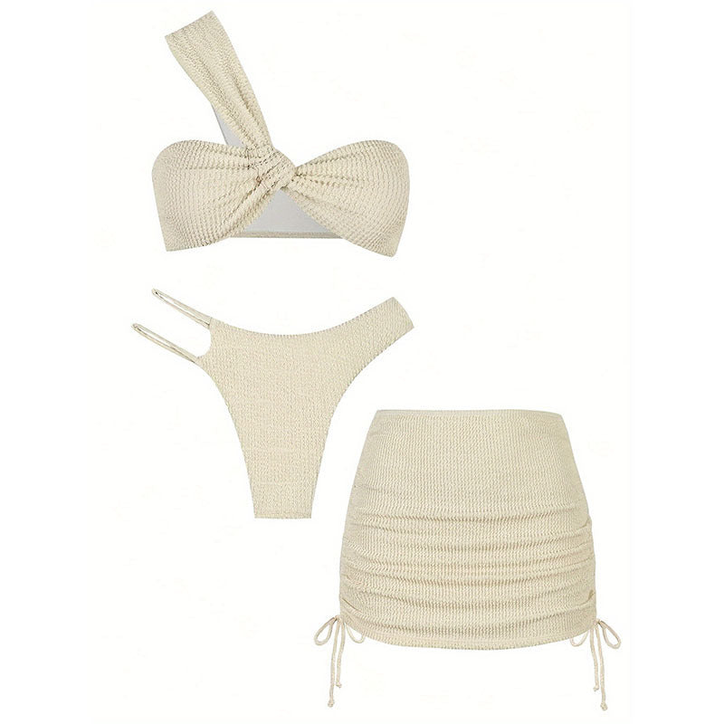 Damen Strick-Bikini-Set mit verstellbarem Oberteil und Raffung R&B