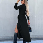 Damen Hemdblusenkleid mit Bindegürtel und seitlichem Schlitz R&B