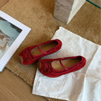 Damen Ballerinas aus hochwertigem Wildleder mit Riemchen und dekorativer Schleife R&B