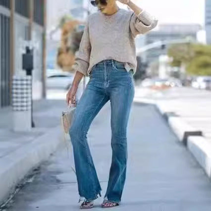 Damen Flared Jeans mit hohem Bund und schmeichelhaftem Schnitt R&B