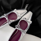 Damen Ballerinas mit schimmernder Metallic-Oberfläche und verspieltem Schleifendetail