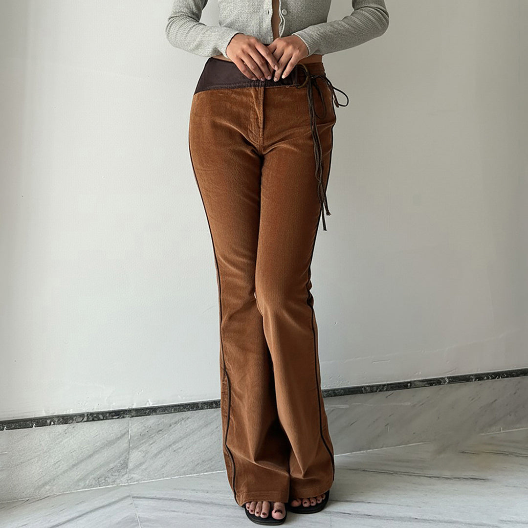 Damen modische Cordhose mit breitem Bein und verstellbarem Bund R&B