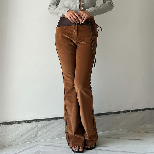 Damen modische Cordhose mit breitem Bein und verstellbarem Bund R&B