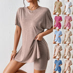 Damen Freizeit-Loungewear-Set mit weichem Kurzarmoberteil und passendem Radlerhosen R&B