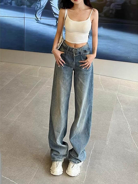 Damen Weite Denim-Hose mit hohem Bund und modernem Schnitt R&B
