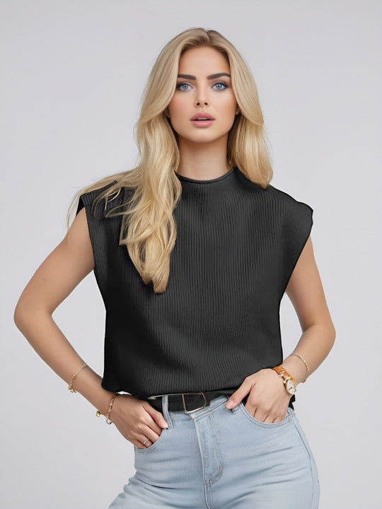 Damen elegantes Rippstrickoberteil mit hohem Kragen R&B