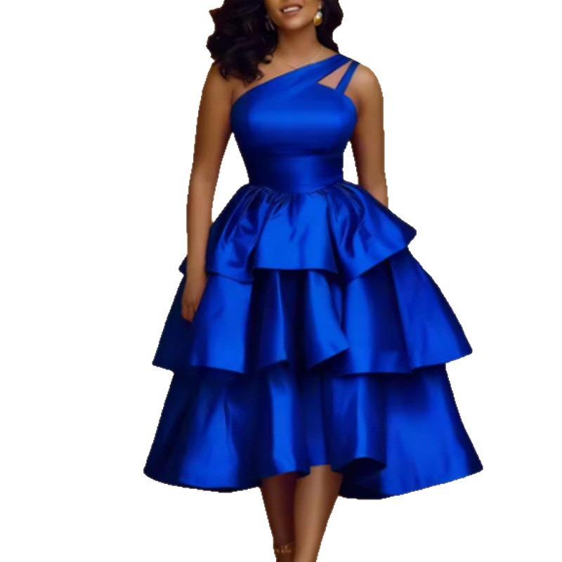 Damen Maxikleid mit asymmetrischem Träger und voluminösen Rüschen R&B