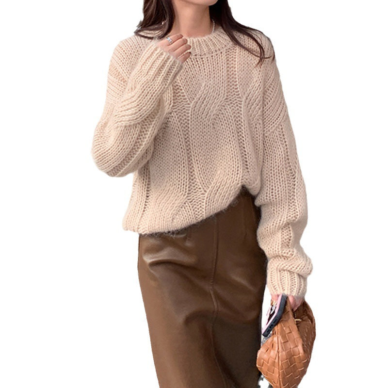 Damen Grob gestrickter Pullover mit hohem Kragen und weitem Schnitt R&B