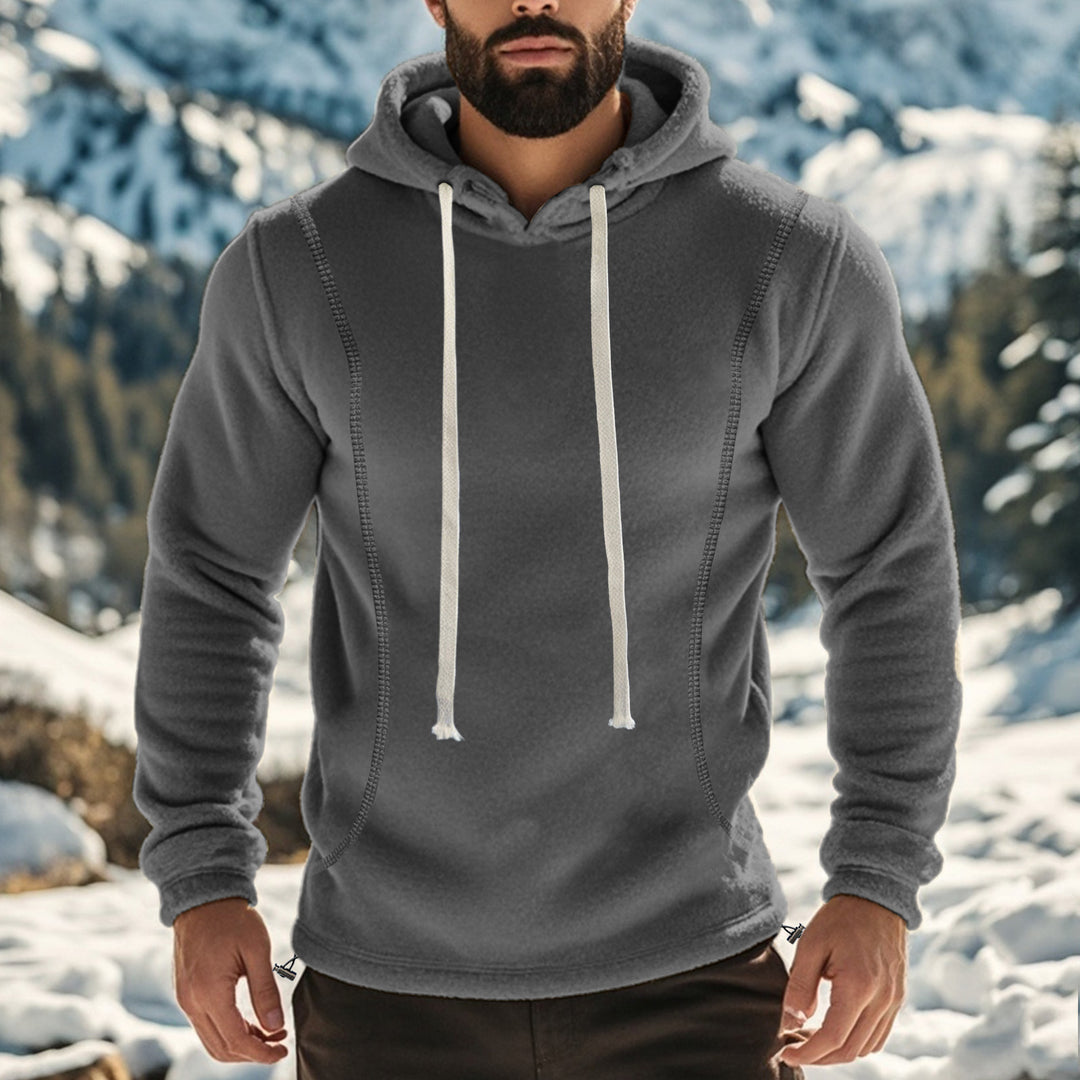 Herren bequemer Fleece Kapuzenpullover mit hohem Kragen und praktischer Kängurutasche R&B