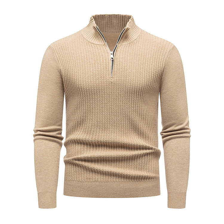 Herren Strickpullover mit modernem Stehkragen und feinem Rippdesign R&B