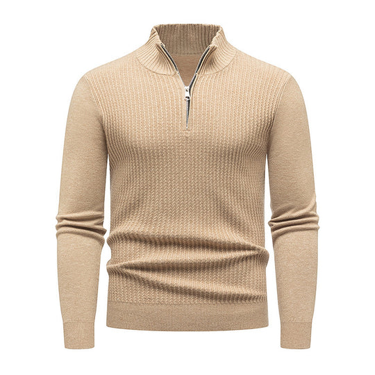 Herren Strickpullover mit modernem Stehkragen und feinem Rippdesign R&B